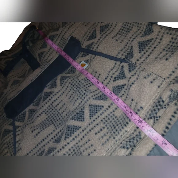 Carhartt Womens Relaxed Fit Tan + Gray Geometric Fleece Pullover XL - Picture 5 of 14